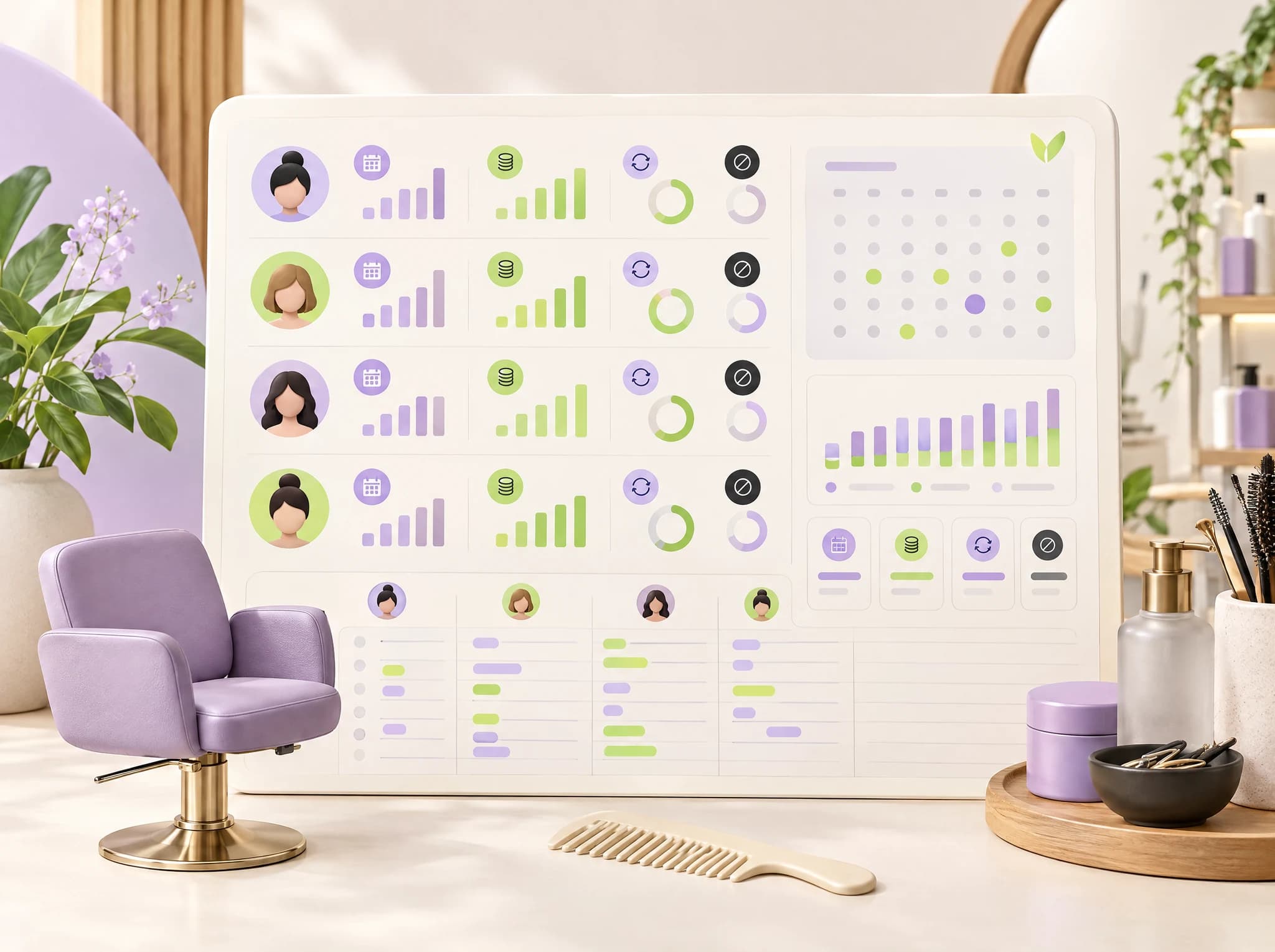 Concept illustration: staff performance dashboard for beauty & spas