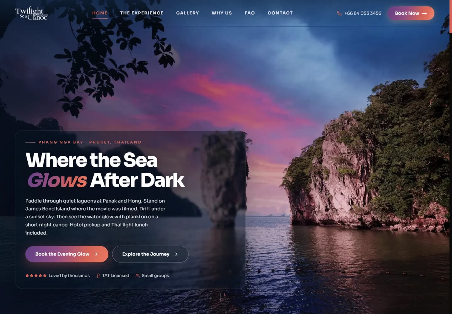 Twilight Sea Canoe — live website screenshot